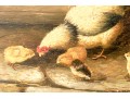 19th Century  Oil On Panel, Chicken And Her Chicks Feeding
