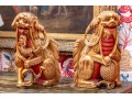 Pair Of Asian Carved, Gilt, And Paint Finished Foo Dogs