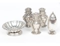 Group Of Four Antique Sterling Silver Shakers And A Salt, 3.735