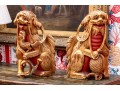 Pair Of Asian Carved, Gilt, And Paint Finished Foo Dogs