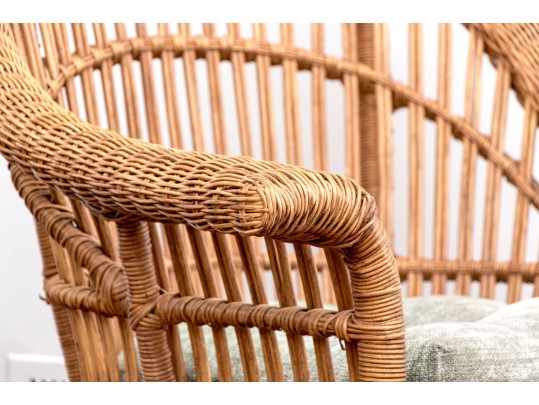 Fabulous Wicker Fanback Armchair With Ottoman