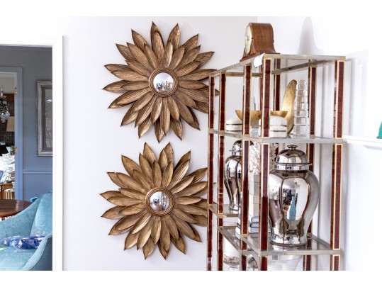 Chic Pair Of Tole Floral Form Mirrors