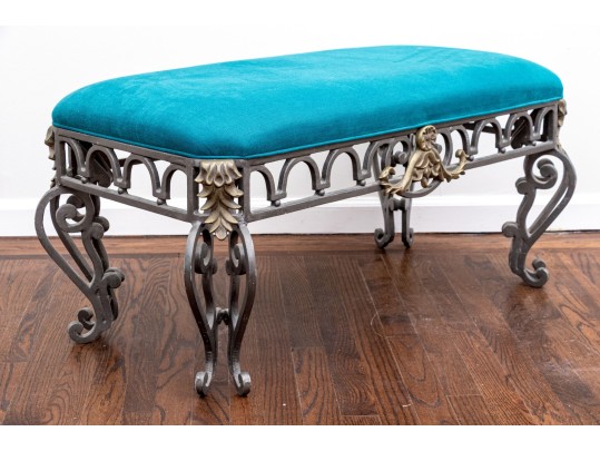 Upholstered Neoclassical Iron Bench