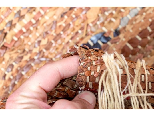 Leather And Fabric Chindi Dhurrie Accent Carpet, 6'-1