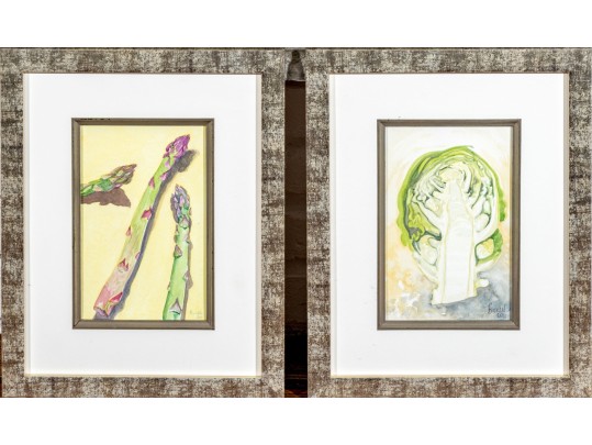Set Of Six Burnell Signed Watercolor Paintings Of Vegetables, 2011