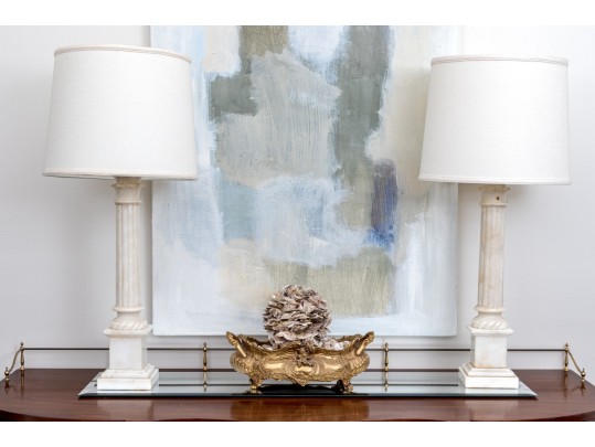 Pair Of Neoclassical Carved Alabaster Table Lamps