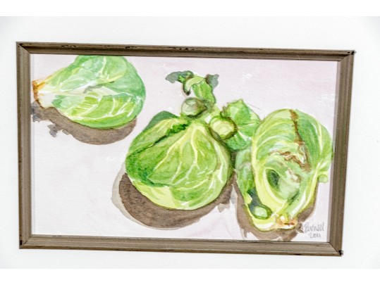Set Of Six Burnell Signed Watercolor Paintings Of Vegetables, 2011