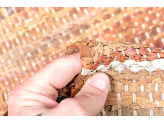 Leather And Fabric Chindi Dhurrie Accent Carpet, 5'-9 1/2