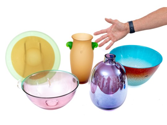 Highly Decorative Lot Of Five Glass Table Top Items