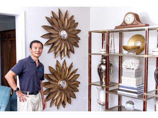 Chic Pair Of Tole Floral Form Mirrors