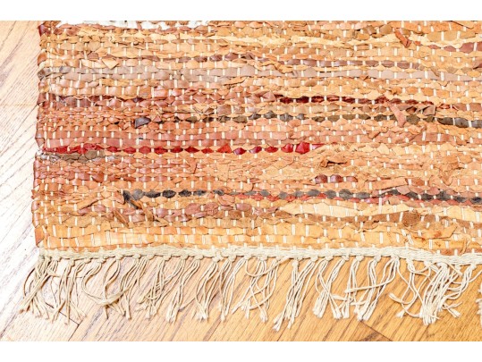 Leather And Fabric Chindi Dhurrie Accent Carpet, 6'-1