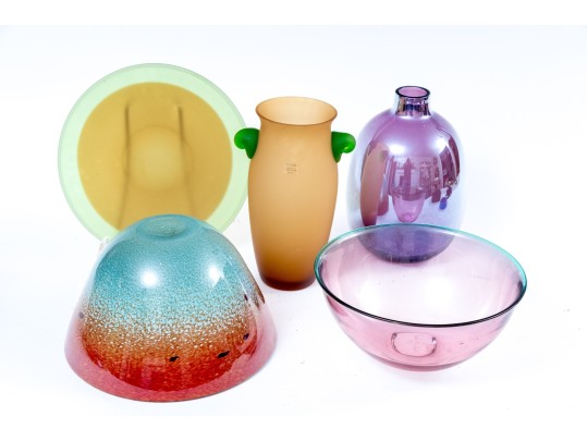 Highly Decorative Lot Of Five Glass Table Top Items