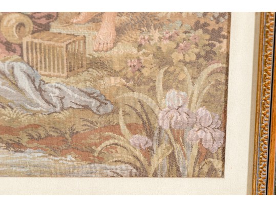 Framed French Tapestry Of A Pastoral Scene