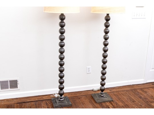Pair Of Jamie Young Bobbin Turned Floor Lamps