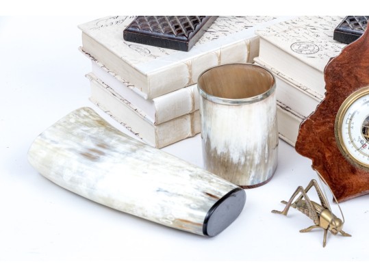 Eclectic Collection Of Table Top Items With Barometer