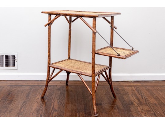 Fabulous Woven Rattan Side Table With Shelf