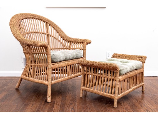 Fabulous Wicker Fanback Armchair With Ottoman