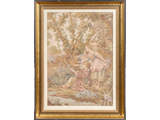 Framed French Tapestry Of A Pastoral Scene