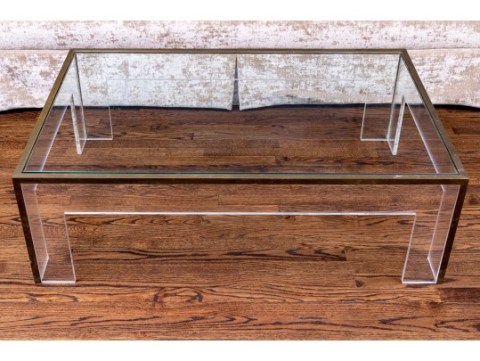 Luxurious Glass, Brass, And Lucite Cocktail Table