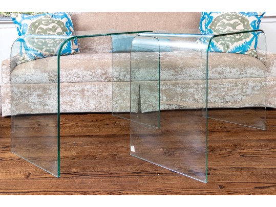 Chic Pair Of Glass Waterfall Tables