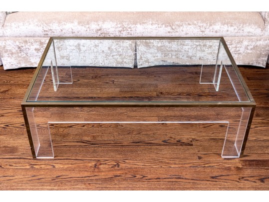 Luxurious Glass, Brass, And Lucite Cocktail Table