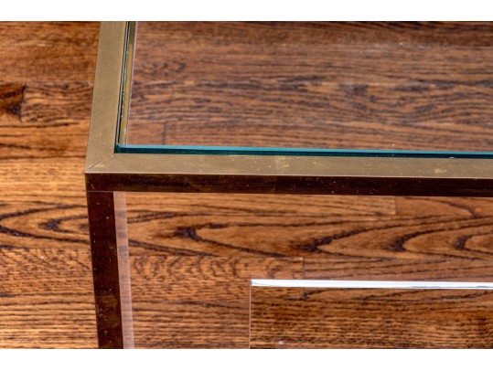 Luxurious Glass, Brass, And Lucite Cocktail Table