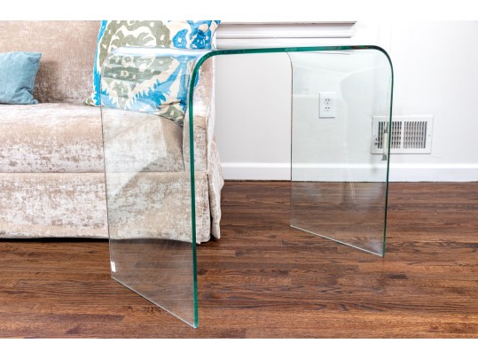 Chic Pair Of Glass Waterfall Tables