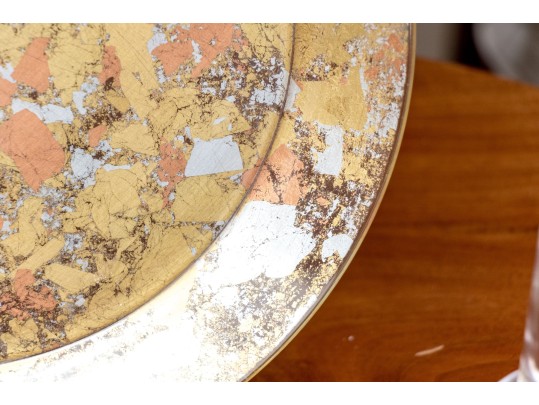 Decorative Group With Gilt Splashed Glass Charger And Pair Of Glass Candlesticks