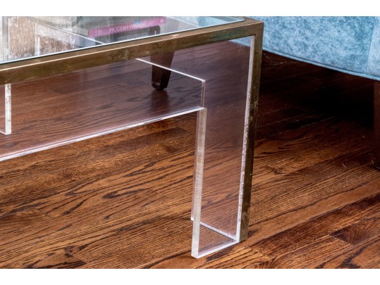 Luxurious Glass, Brass, And Lucite Cocktail Table