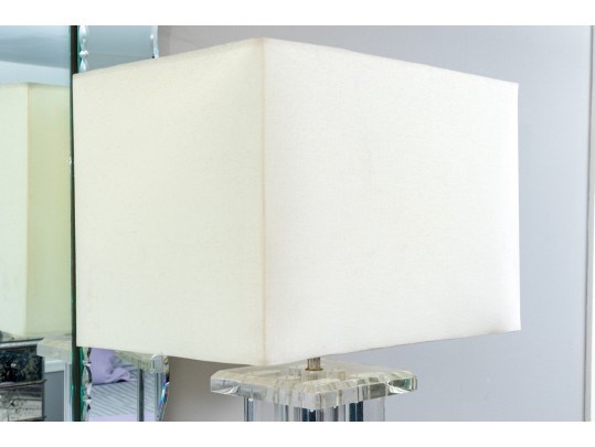 Signed LeRoy Fabulous Pair Of Architectural Lucite Table Lamps, 1977