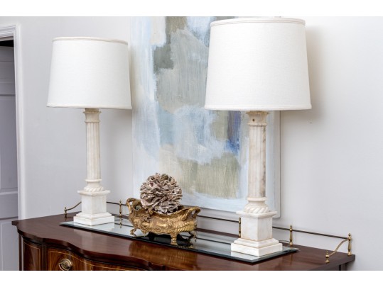Pair Of Neoclassical Carved Alabaster Table Lamps