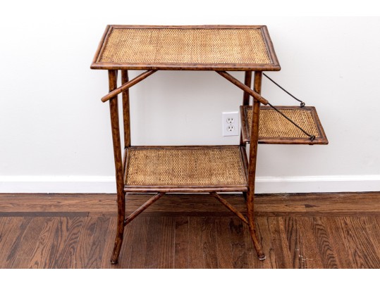 Fabulous Woven Rattan Side Table With Shelf