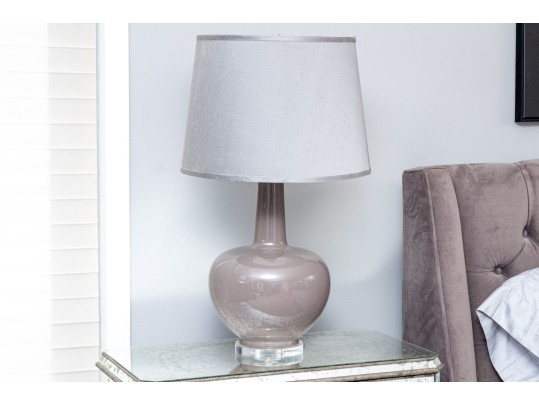 Pair Of Chinese Ceramic Vase Form Table Lamps On Lucite Bases