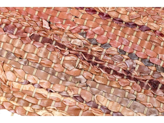 Leather And Fabric Chindi Dhurrie Accent Carpet, 6'-1