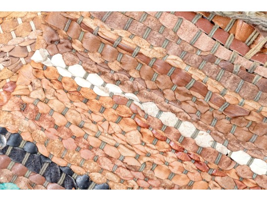 Leather And Fabric Chindi Dhurrie Accent Carpet, 5'-9 1/2