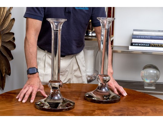 Substantial Pair Of Glass Candlesticks