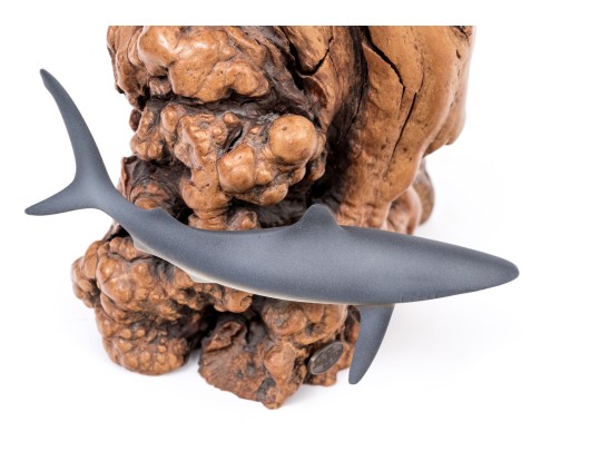 John Perry (American [CA], 20th C.) Sculpture Of Sharks On Burlwood