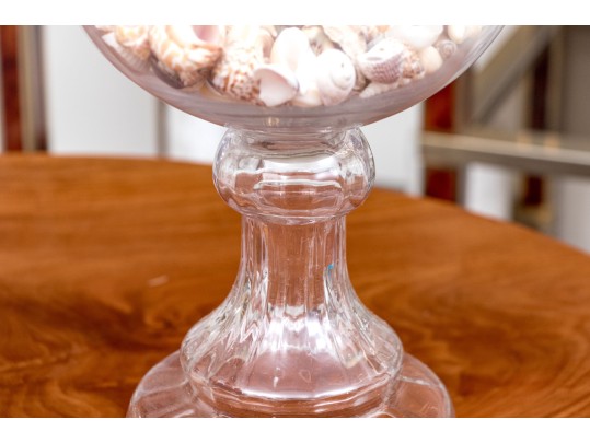 Awesome Large Pair Of Glass Footed Urns Filled With Seashells