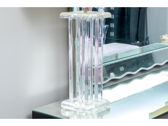 Signed LeRoy Fabulous Pair Of Architectural Lucite Table Lamps, 1977