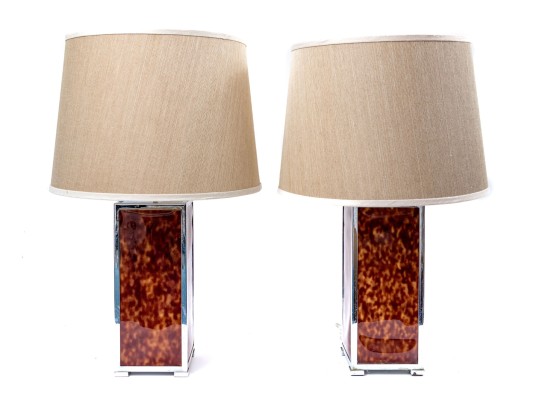 Pair Of Chrome And Faux Shell Table Lamps