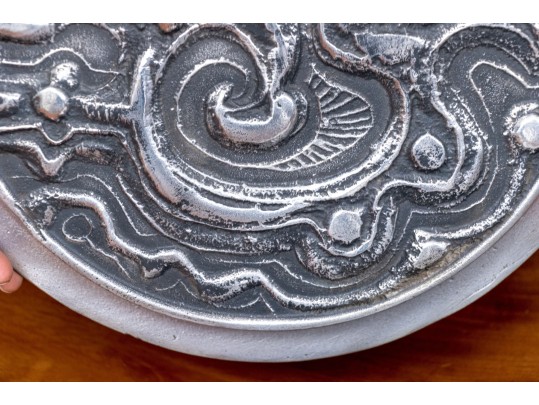 Don Drumm Pewter Or Aluminum Lidded Box And Serving Plate With Handle