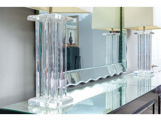 Signed LeRoy Fabulous Pair Of Architectural Lucite Table Lamps, 1977