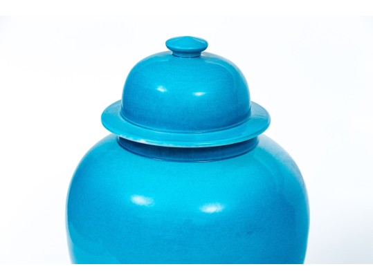 Quality Pair Of Cerulean Blue Glazed Baluster Jars