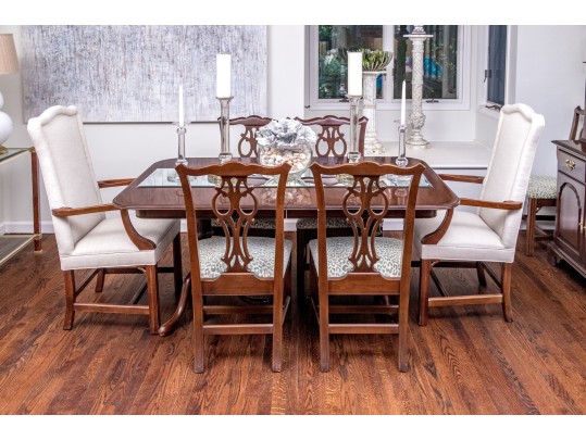 Double Pedestal Extension Dining Table With Eight Chippendale Style Chairs