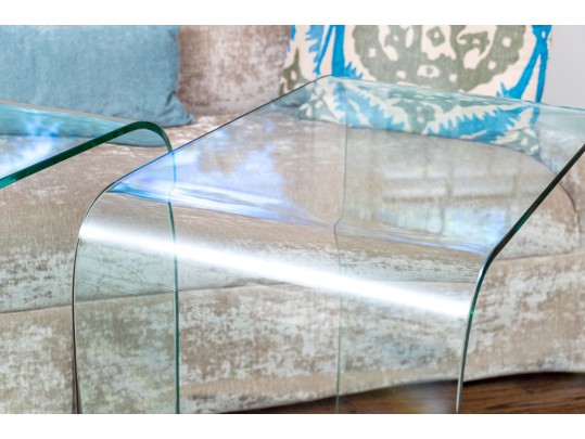 Chic Pair Of Glass Waterfall Tables