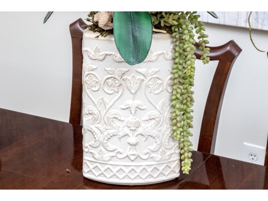 Set Of Two Lavish Faux Orchids In Decorative Ceramic Vases