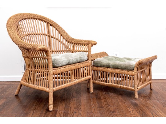Fabulous Wicker Fanback Armchair With Ottoman