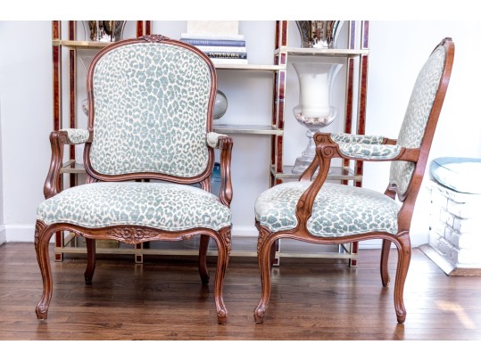 Pair Of Louis XV Style Fauteuils In Leopard Pattern Upholstery