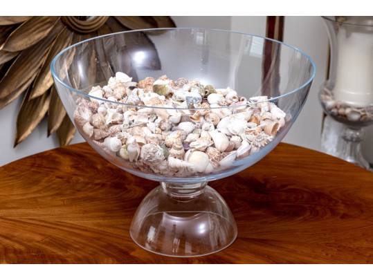 Stylish Glass Pedestal Center Bowl With Seashells
