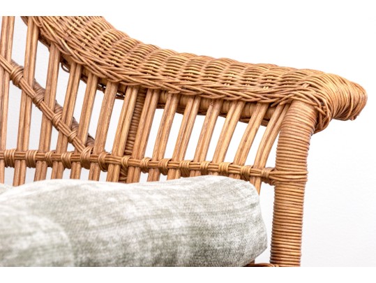 Fabulous Wicker Fanback Armchair With Ottoman